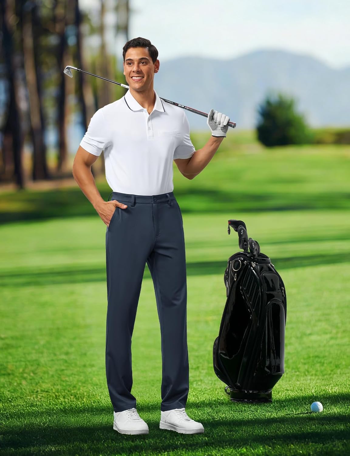 BGOWATU Men's Golf Pants 30"/32"/34" Stretch Casual Dress Pants Lightweight Work Business Trousers with 5 Pockets