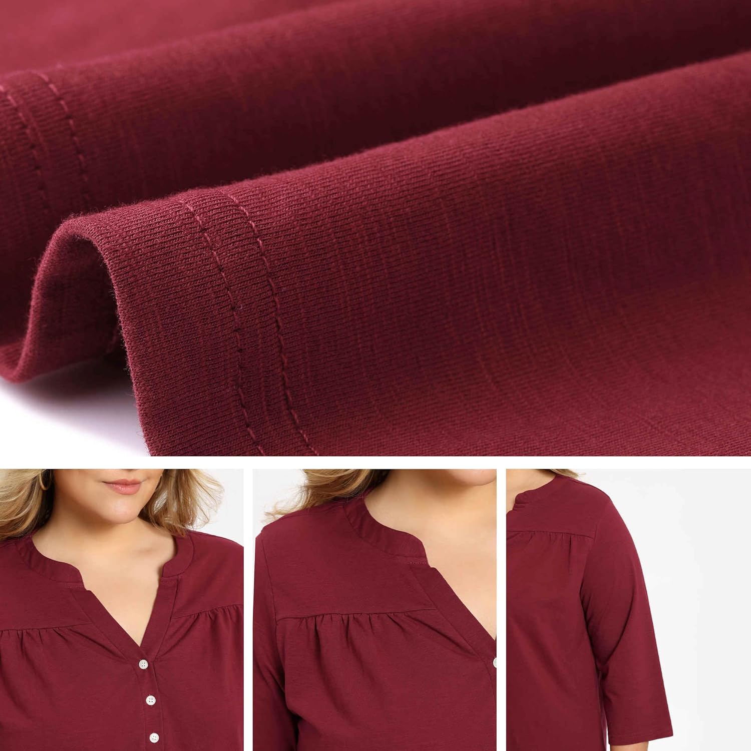 Plus Size Tops for Women Notch Neck Pleated Button Front Shirts 3/4 Sleeve Dressy Casual Blouses - Image 5