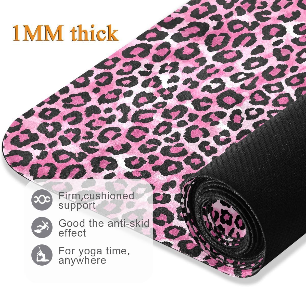 ALAZA Pink Animal Leopard Cheetah Print Yoga Mat Non Slip Fitness Exercise Mat, Workout Mat for Yoga, Pilates and Floor Exercises