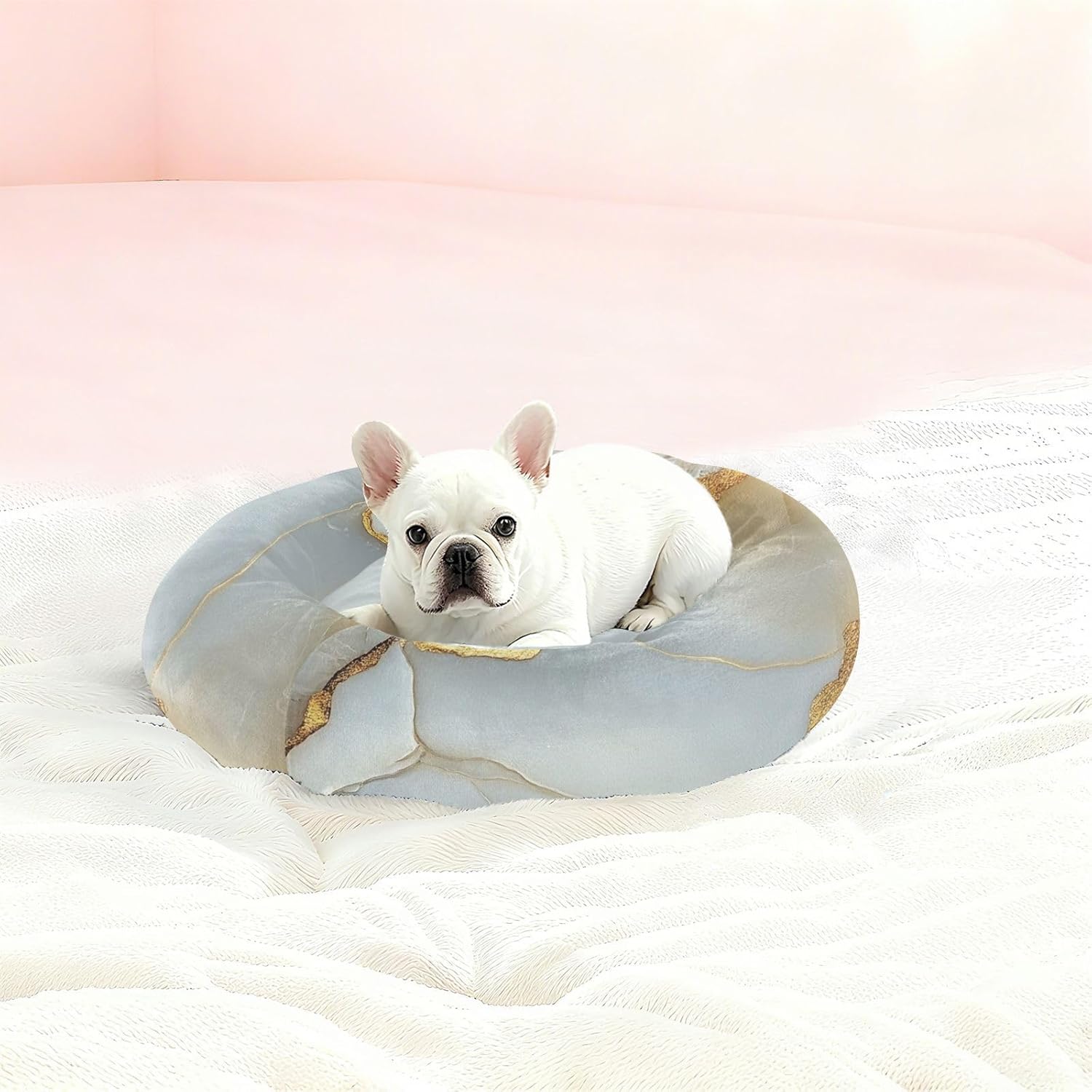 Marble White Golden Pet Cat Bed Anti-Slip Dog Pillow Bed for Medium Size Pets Sleeping S