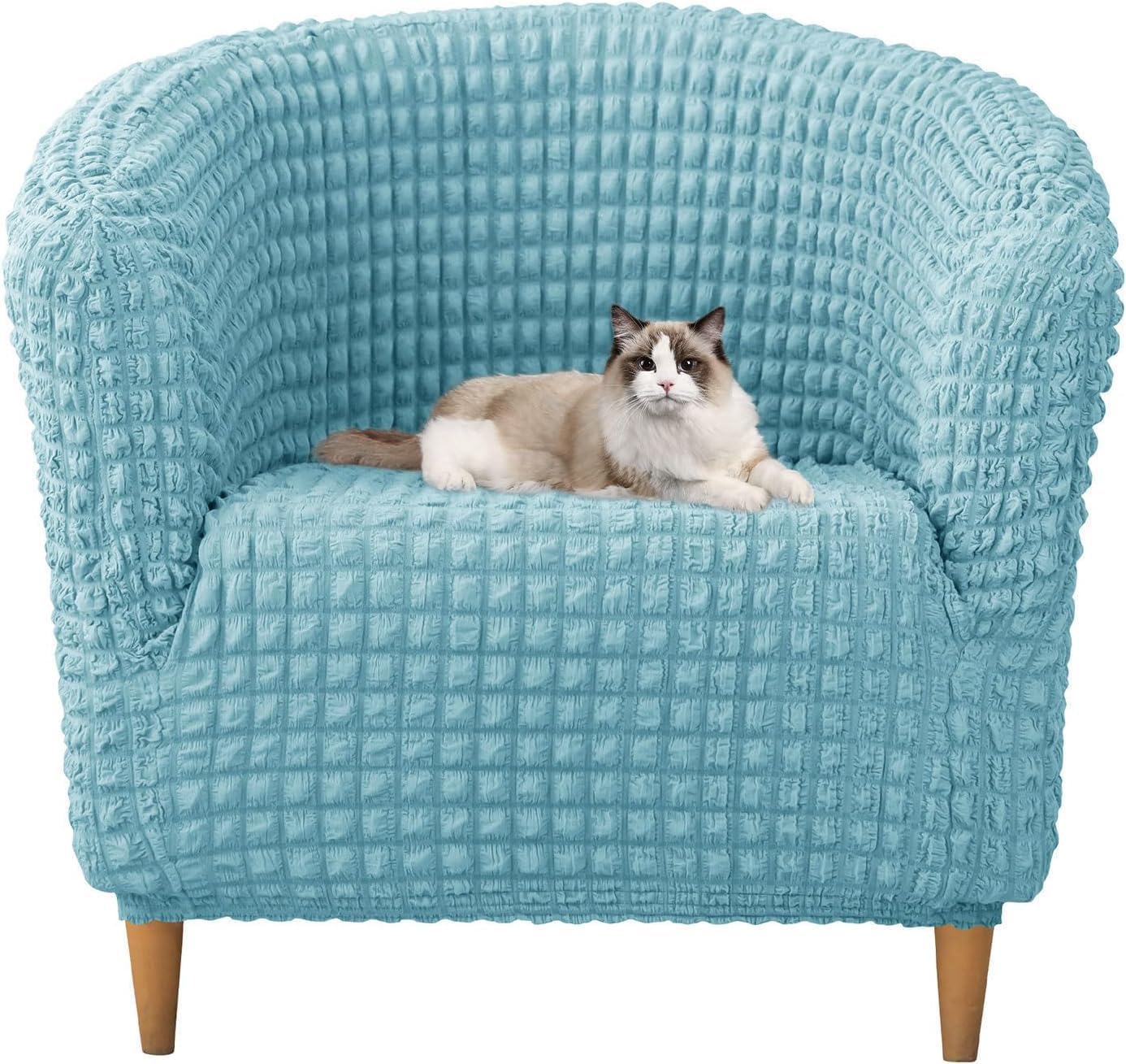 Stretch Armchair Cover Seersucker Club Chair Slipcover Barrel Chair Covers Soft Tub Chair Slipcover Removable with Elastic Bottom (Blue one Size)