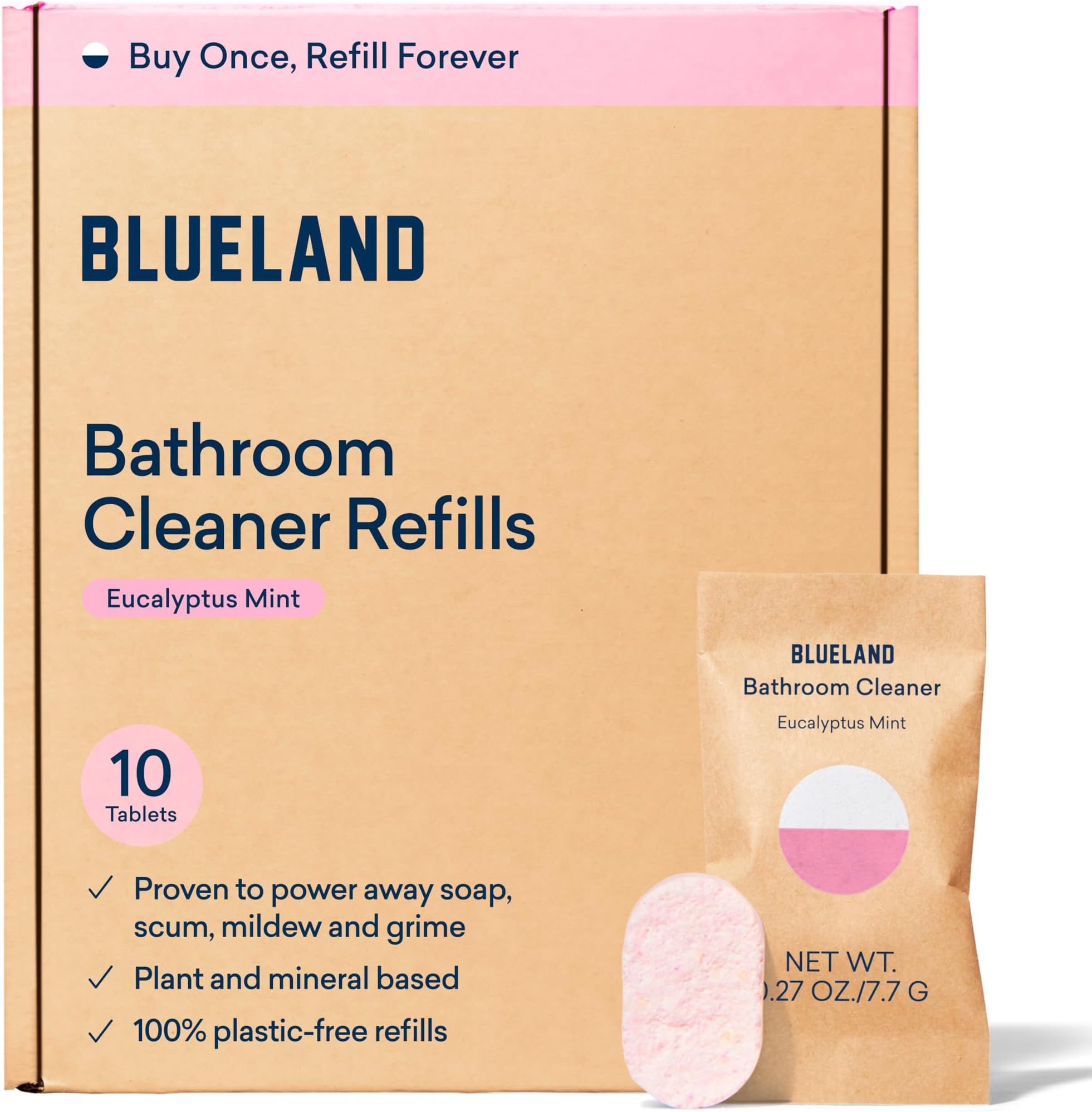 BLUELAND Bathroom Cleaner, 10-Pack Refill, Eucalyptus Mint Scent, Eco-Friendly Cleaning Supplies, 10x 24 Fl oz