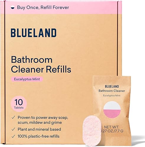 BLUELAND Limpiador de baño, paquete de 10 recargas, aroma a menta de eucalipto, suministros de limpieza ecológicos, 10 x 24 onzas líquidas