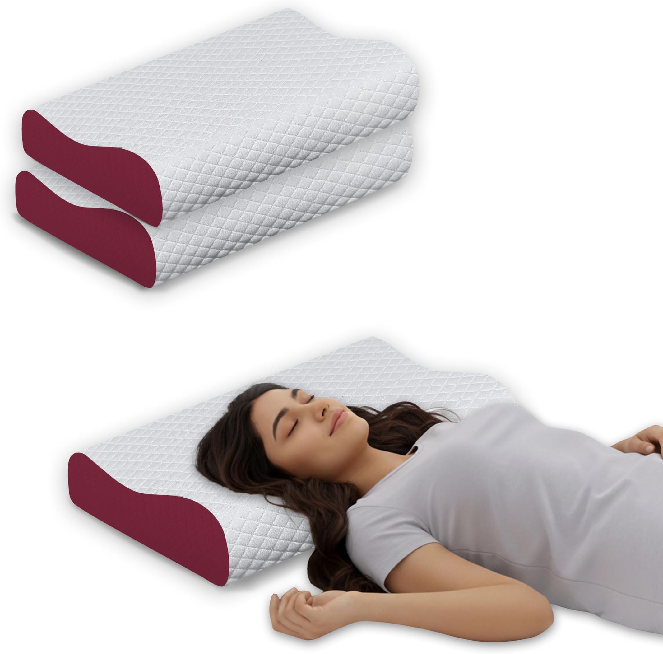 Memory-Foam-Pillow-Orthopedic-Pillow-for-Neck-Pain-Cervical-Contour-Memory-Foam-Pillow-Orthopedic-Pillow-for-Neck-Pain-Orthopedic-Contour-Pillow-Support-Standard Size (Pack of 2)