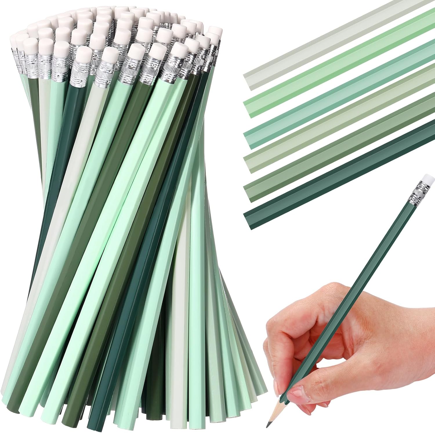 TecUnite 120 Pcs #2 HB Pencils with Eraser No 2 Unsharpened Wooden Hexagonal Pencils for Adults Gifts for School Exam art Learning Office Sketching(Green Series)