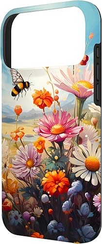 Vista 56 de Funda para iPhone 13 Pro Lively Bee en Sunny Meadow of Wildflowers
