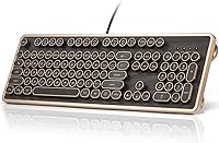 Vista 1 de RK104 - Teclado mecánico retro, 104 teclas de tamaño completo con cable con teclas redondas de máquina de escribir, grano de madera, rollo de tecla