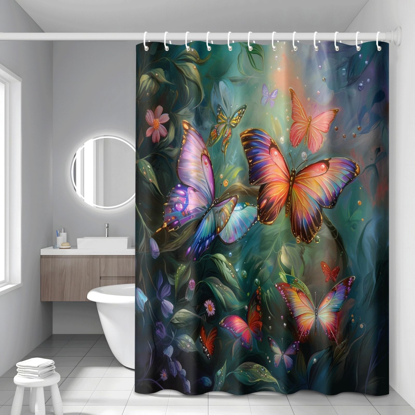 Rideau de douche imperméable et lavable en polyester multicolore 200x200cm pour salle de bain