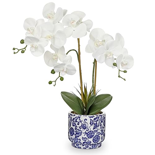 Briful Orchid Artificial Flowers 19.6in White Orchid Silk Floral Arrangement