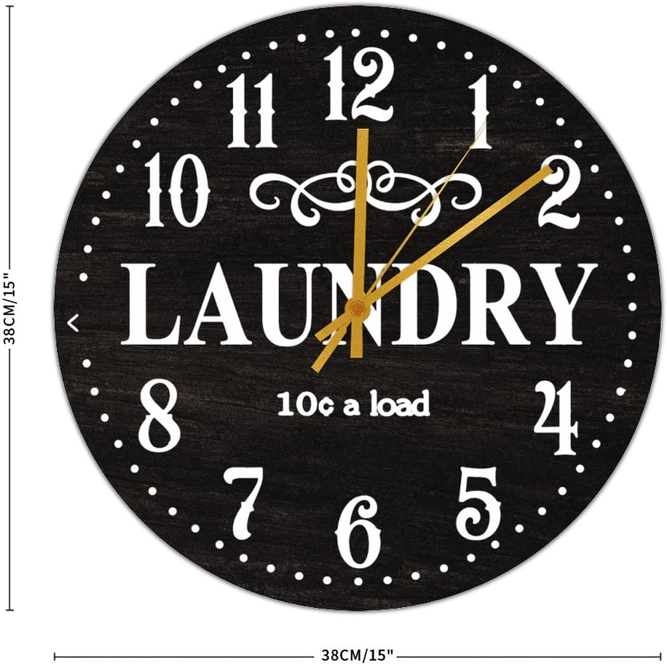 Wall Clocks Battery Operated Laundry Wood Clock Black Laundry Room Wooden Wall Clocks for Living Room Decor Non-Ticking Wall Clock Rustic Wall Hanging Round Clock for School 15 inch