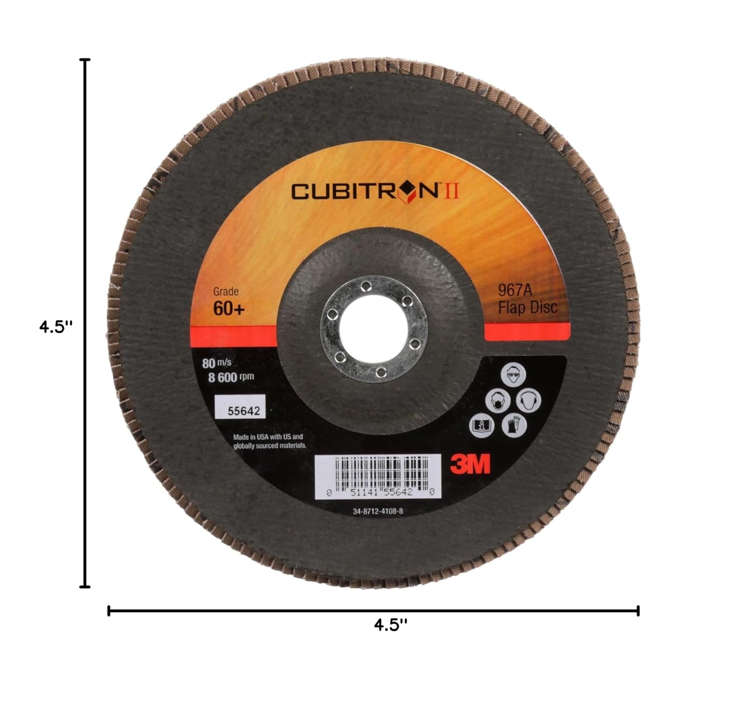 3M Cubitron II Flap Disc 967A, 60+, T27, 7 in x 7/8 in, Giant, Pack of 5, Medium Pressure Applications, Light Deburring, Scale Removal, Oxide Removal, Surface Prep
