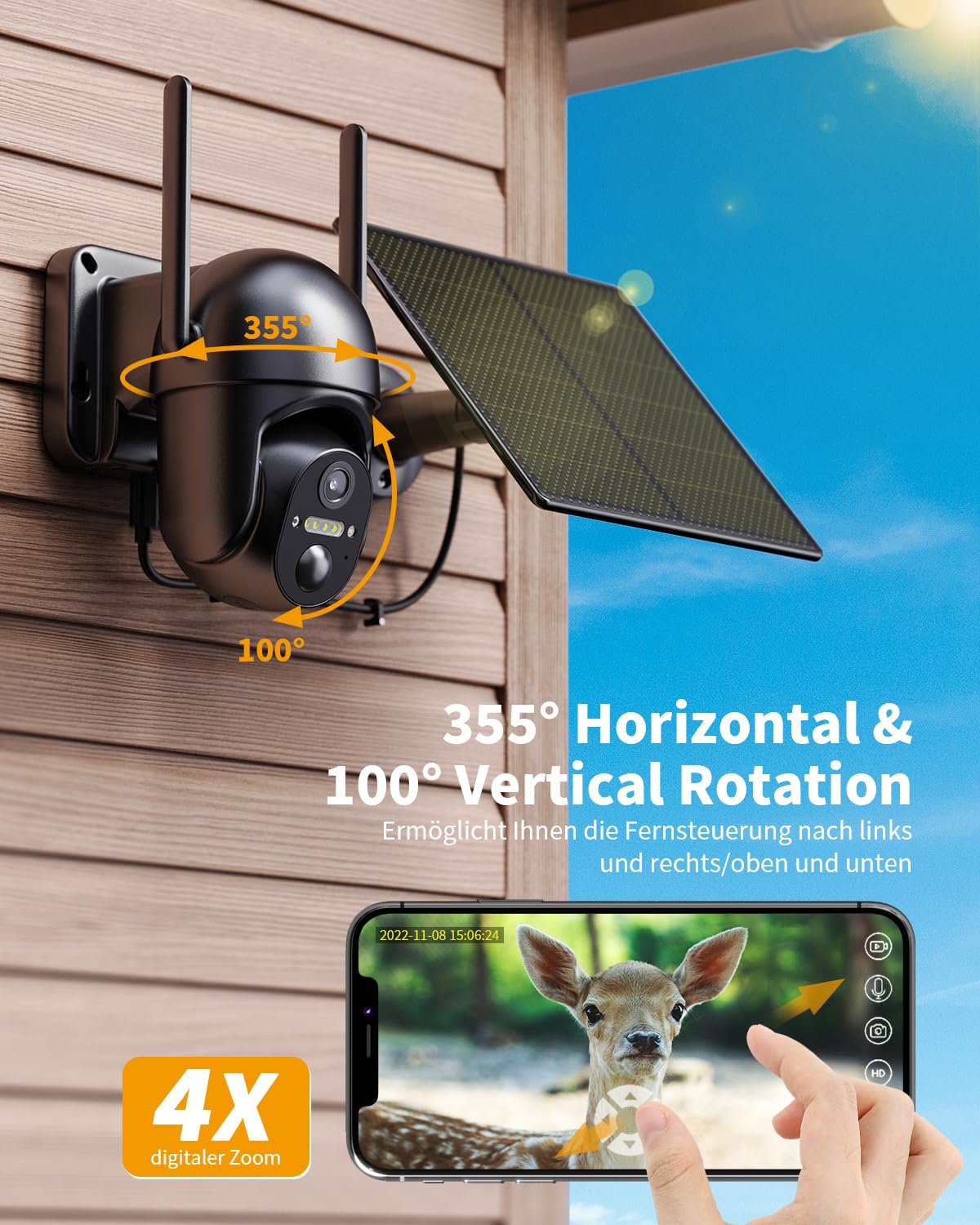 4G LTE Überwachungskamera Aussen Akku mit SIM Karte Ohne WLAN Solar