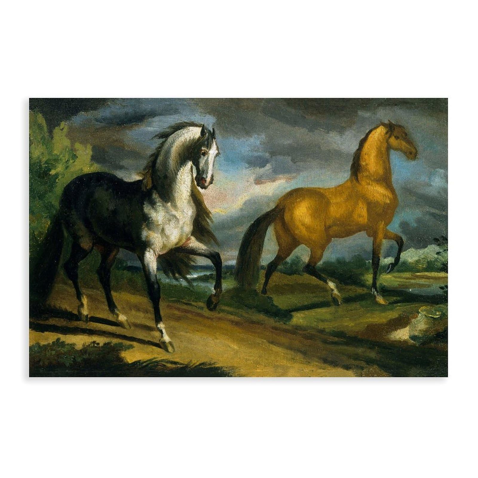 WCYB Two Horses by Théodore Géricault Posters Prints Canvas Deco Paintings Wall Art Unframe 20" L X 30" W