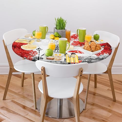 Miniatura 8 de Mantel redondo con diseño de torre Eiffel de París, pintura al óleo de arce, bordes elásticos, parte trasera de poliéster, impermeables, resistentes