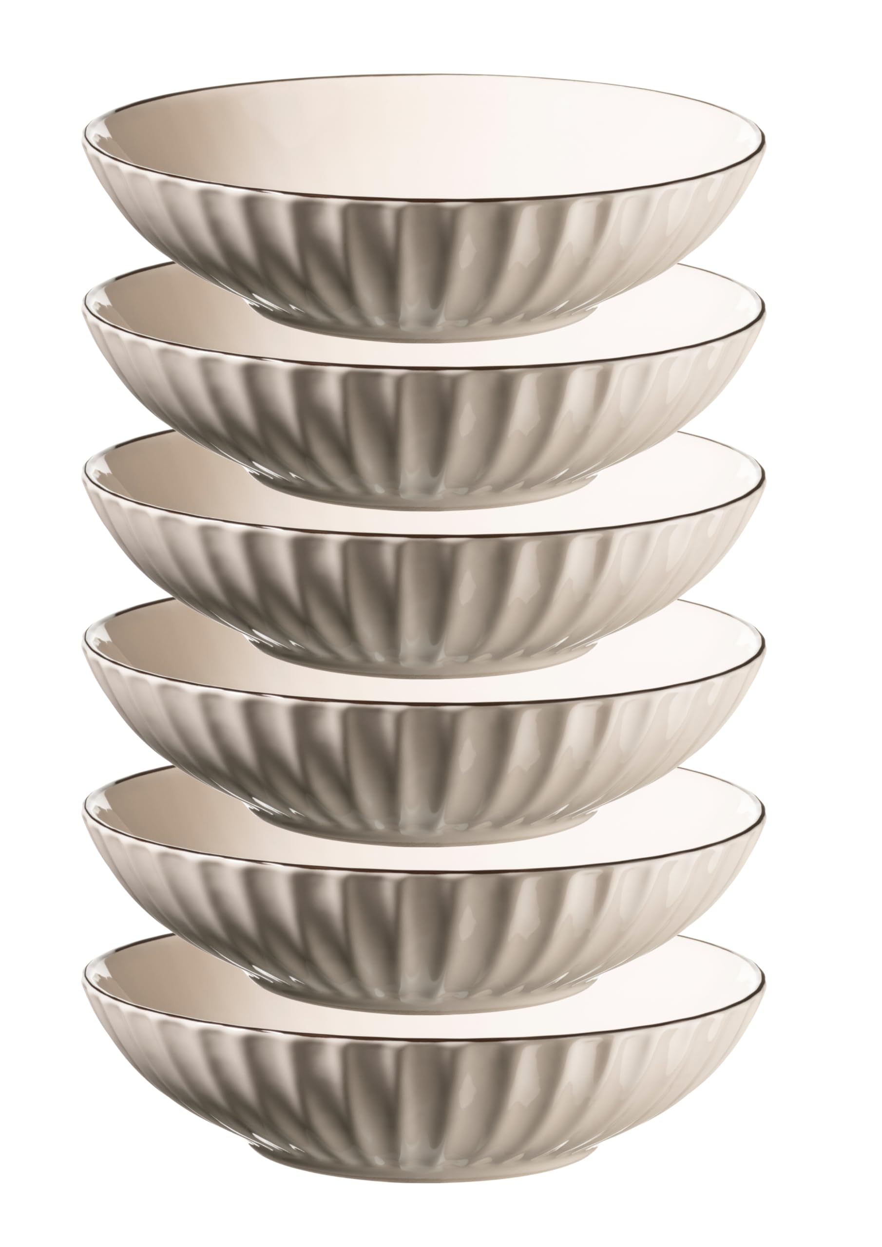 MÄSER Serie OSITA, Suppenteller für 6 Personen aus hochwertigem Keramik, tiefes Teller Set, Retro-Design, Steinzeug, Weiß