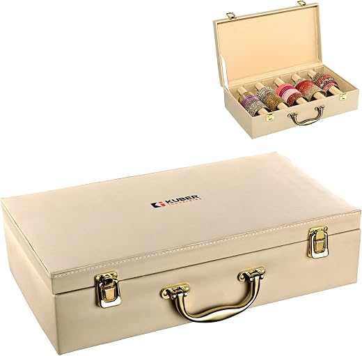 Kuber Industries 5 Rod Premium Faux Leather Bangles Box for Women/Bride with Handle | Bangal/Bangle Organizer Box | Churi/...