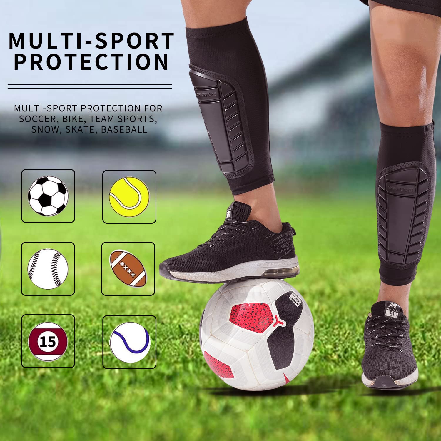 Protège-Tibias Football Respirants - Manchons Mollets Protection Anti-Chocs Pour Hommes Femmes Enfants (1 Paire)