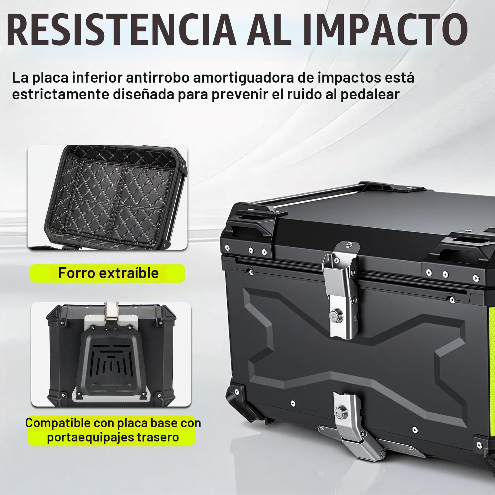 MOCOERL Baúl para Motocicleta Universal, Top Case Moto de Aluminio Impermeable, con Respaldo Cerradura de Seguridad, Caja Trasera para Casco Negro(65L) 705B