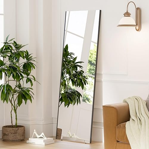 brisafe Full Length Mirror with Stand, 65"x22" Super Lightweight Glassless Home Full Floor Mirror, Oversized 0.04mm Nano-Film Gym Mirror, Black