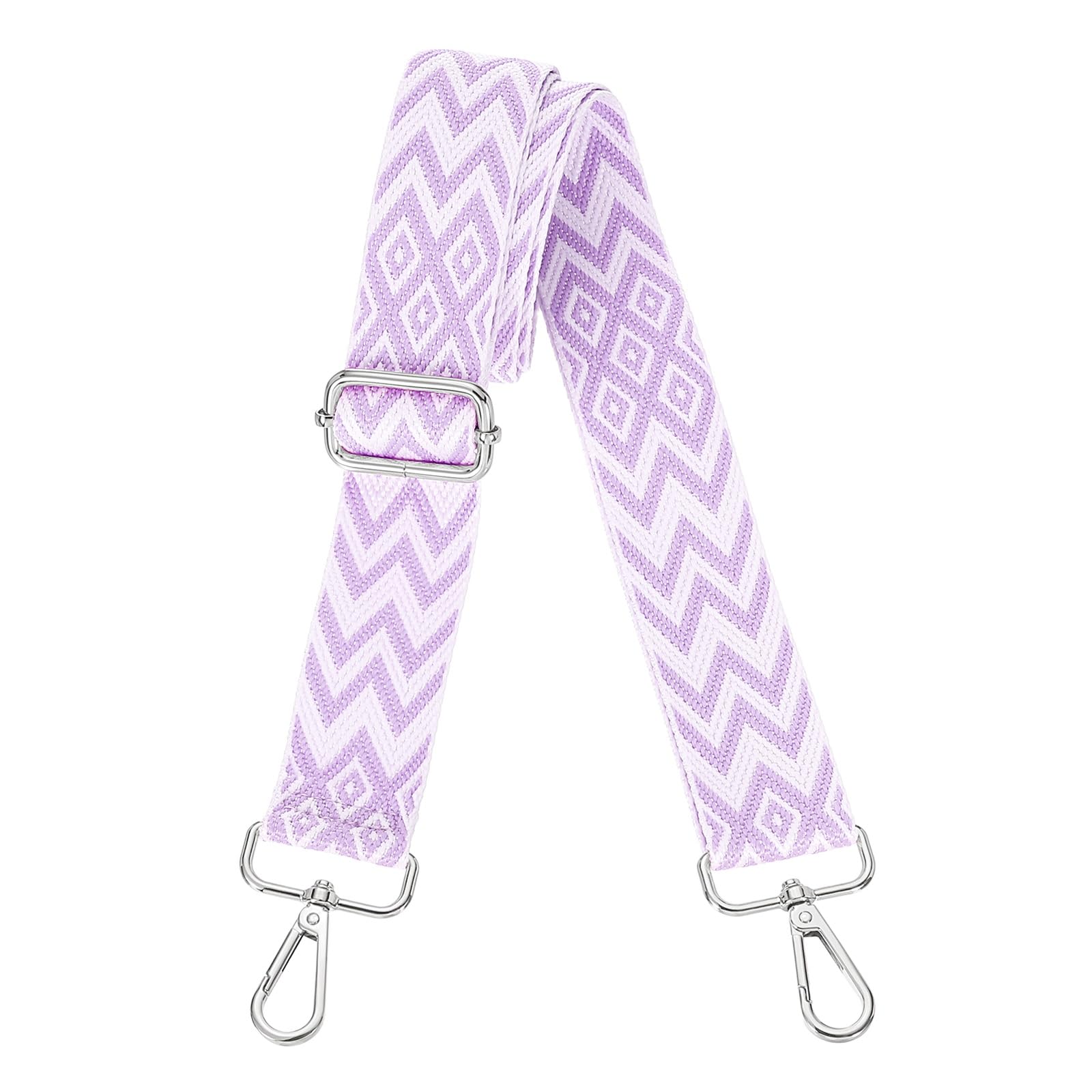 sourcing map Purse Straps Replacement Crossbody, 1.5 Inch Wide Shoulder Bag Strap Adjustable Canvas Straps for Handbag Wallet Clutch Bags with Silver Buckle, Light Purple Geometrical