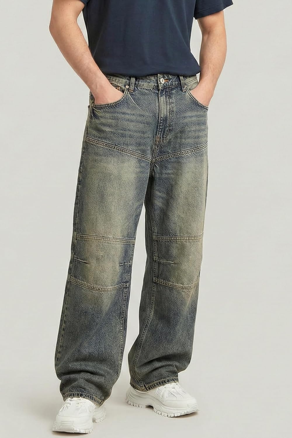 Men's Super Baggy Jeans Y2K Wide Leg Denim Pants - Loose Fit Streetwear Non-Stretch Cotton Casual Trousers All Season