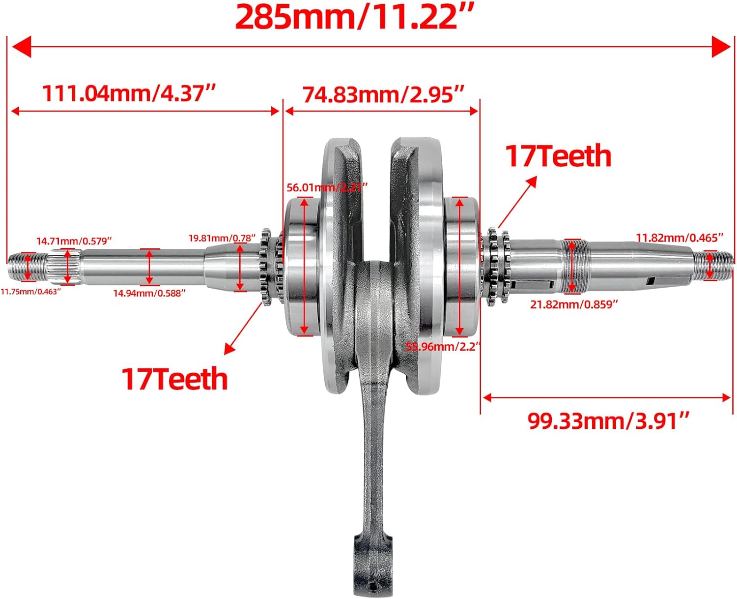 Crankshaft Assembly 17T fit for GY6 150cc 4-Stroke Engine Fits TaoTao Roketa Kazuma SunL Peace Coolsport Jonway Tank Baja Honda Redcat Scooter ATV Go Kart Moped 125cc-150cc with 17 Sprocket