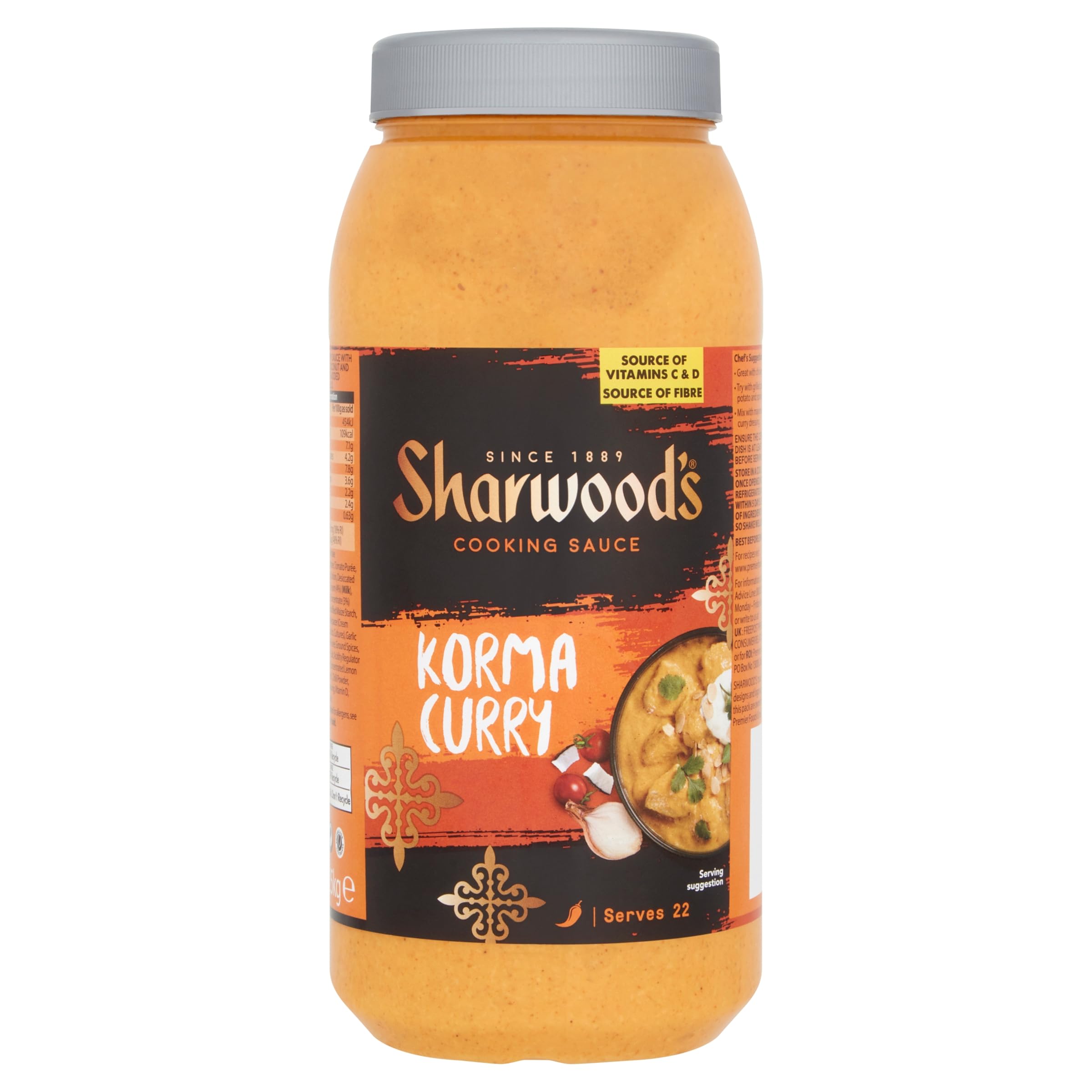 Sharwood's Indian Korma Curry Sauce, Mild & Creamy Curry Sauce with Coconut & Tomato, Vegetarian, Catering Jar, 2.25 kg (Pack of 1)