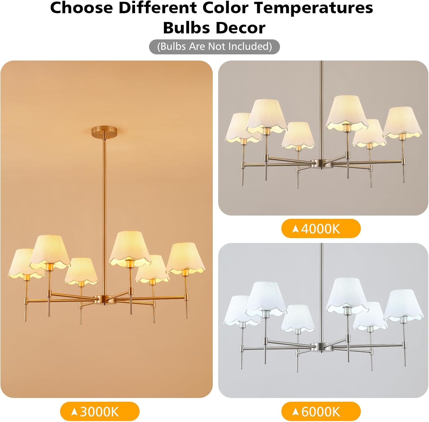 Farmhouse Rattan Chandelier 6-Light Boho Pendant Lamp 37.5‘’ Large Brushed Nickel Chandelier Light Fixture with Height Adjustable Hanging Pole for Dining Room, Living Room, Bedroom, E12 Base