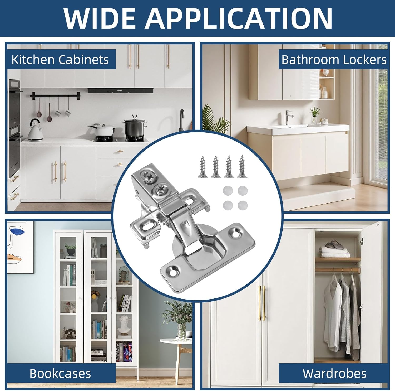 100 Pack Soft Close Cabinet Hinges for 1/2 Inch Overlay Cabinet, 105 Degree Opening Angle, Adjustable Cabinet Door Hinges Stainless Steel Concealed Kitchen Cabinet Hinges for Face Frame Cabinet