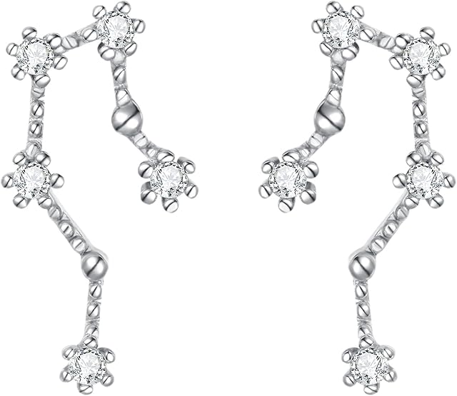 Clearine 925 Sterling Silver CZ Horoscope Zodiac Constellation Astrology Climber Stud Earrings, Post with Friction Back