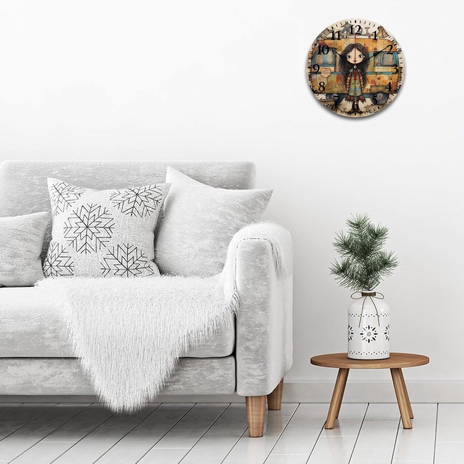 Wooden Wall Clock Retro Vintage Camper Round Wooden Hanging Clock Battery Operated Silent Noiseless Camping Camper Gifts Wood Clock 16 Inch Home Living Room Office Decoration