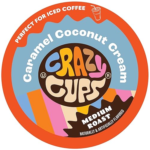 Crazy Cups Cápsulas de café con sabor, caramelo de coco, café de coco caramelo, café de coco de una sola porción para máquinas Keurig K-Cup, café