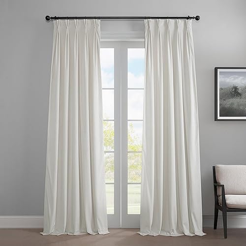 HPD Half Price Drapes Heritage Plush Velvet Curtains for Bedroom (1 Panel) 25 X 84 French Pleat Room Darkening Curtains for Living Room, Pillow White