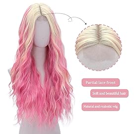 Pink and Blonde Wig-Long Pink Blonde Wigs For Women Synthetic Wig Heat Resistant Fiber Wigs for Daily Party Use