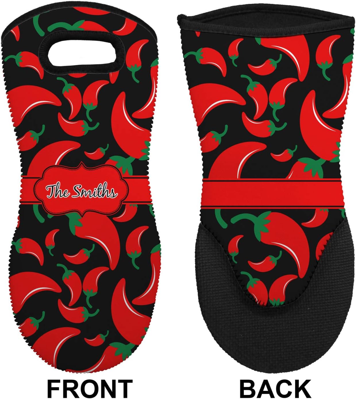 Personalized Chili Peppers Neoprene Oven Mitt - Single w/Name or Text
