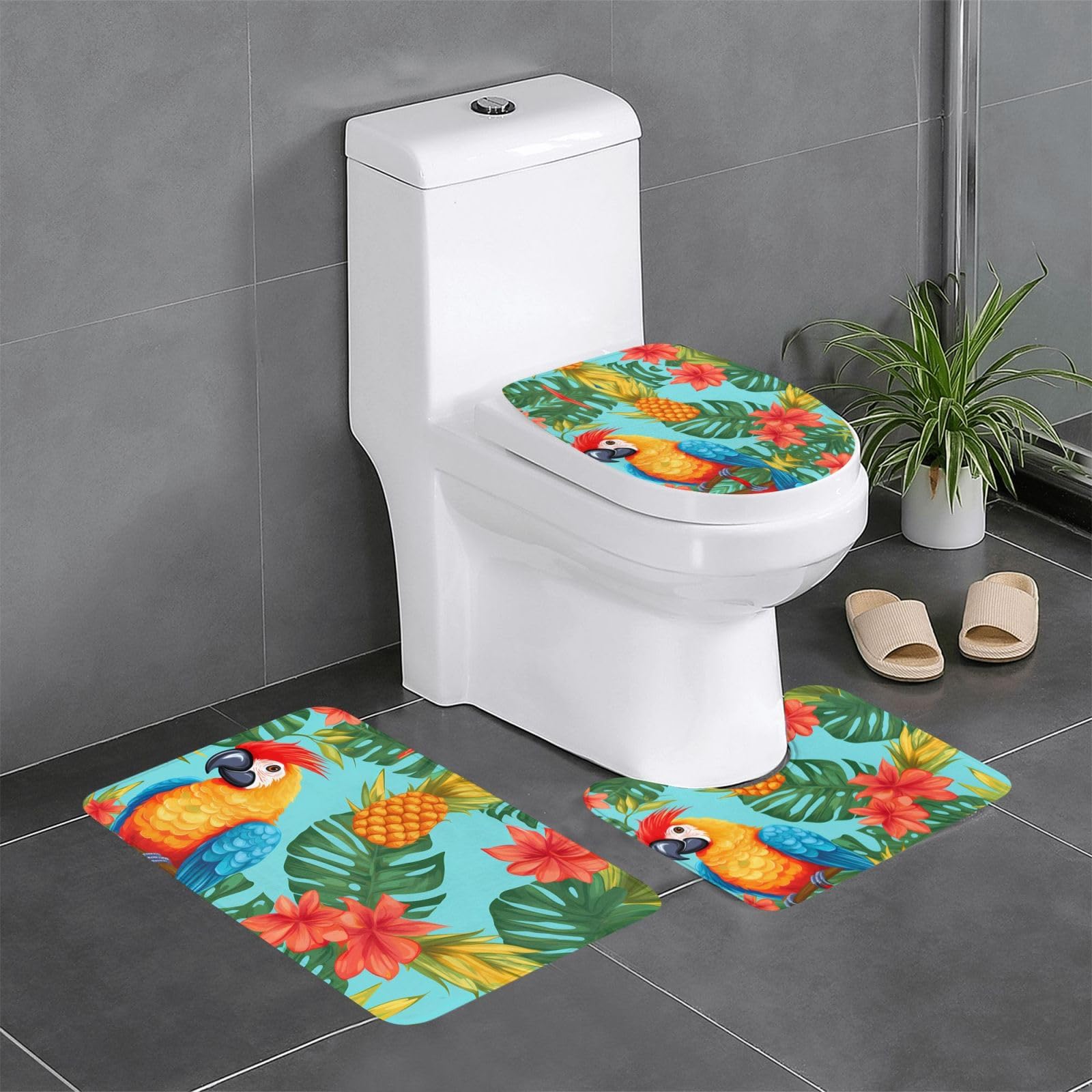 Tapis de salle de bain 61x40 cm et contour WC pour une ambiance tropicale et estivale