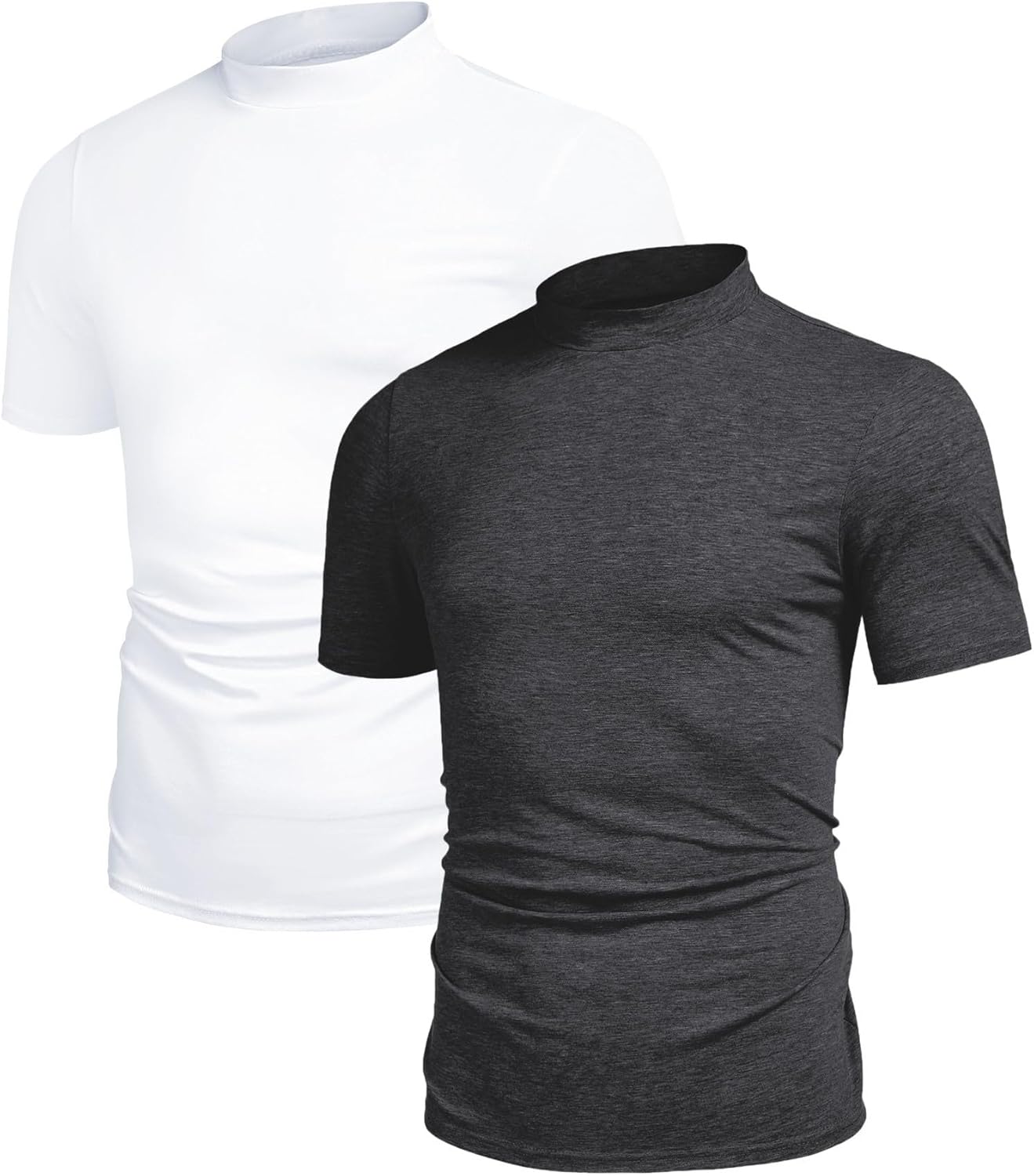 Poriff Men's Casual Mock Turtleneck Pullover Tops Short Sleeve Slim Fit T-Shirts Basic Solid Color Tees