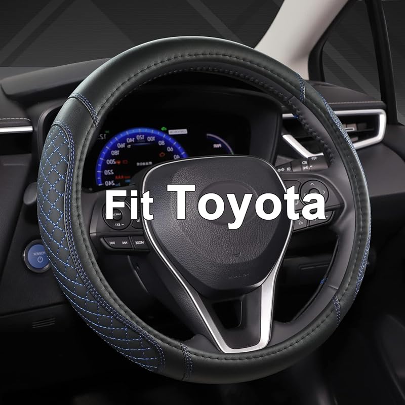 Capa para Volante Toyota West Llama em Couro de Microfibra com Costura Diamantada Preto e Azul, 37 a 38 cm