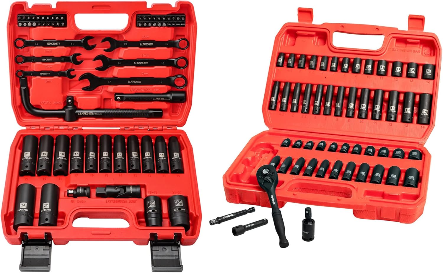 LLNDEI 66 PCS 1/2" Drive Impact Socket Set&52 PCS 1/4" Drive Impact Socket Set - 