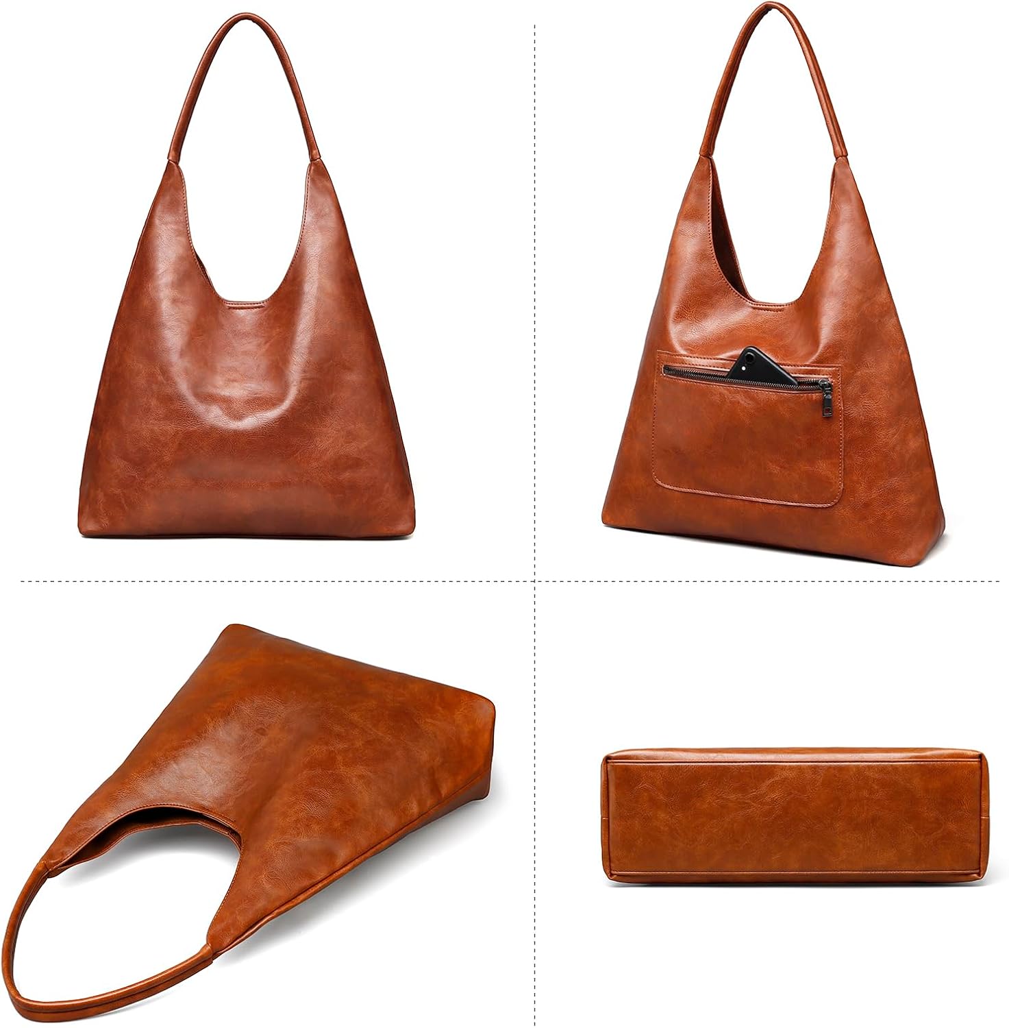 Hobo Bags for Women Retro Vegan Leather Slouchy Tote Shoulder Purses Handbag with A Small Purse - Image 3