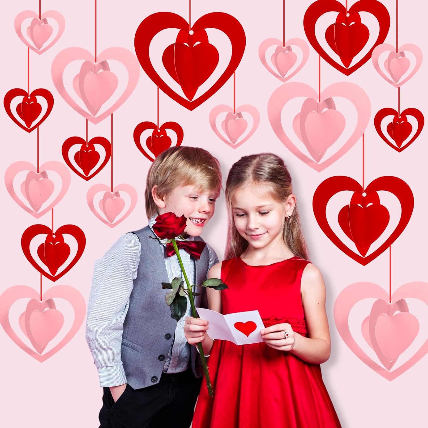 Pasimy 21 Pcs Valentines Day Hanging Decorations 3D Heart Shaped Decor Galentines Red Pink Heart Shaped Garland for Valentine Day Wedding Anniversary Engagement Galentines Party Supplies(Red and Pink) - Image 6
