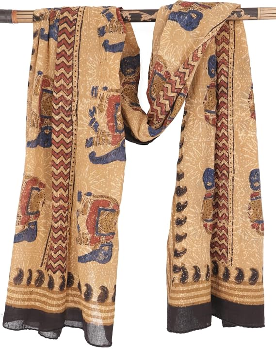Pareo Sarong In Cotone GURU SHOP Stampato A Mano 190x120 Cm - Bianco, Unico, Fair Trade