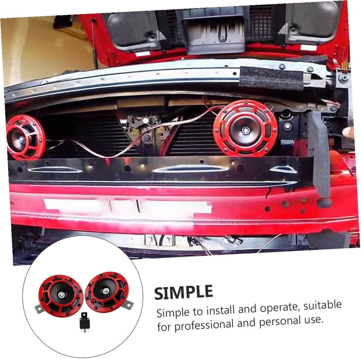 Car Horns with Relay 1 Pair Aluminum Alloy Red for Truck