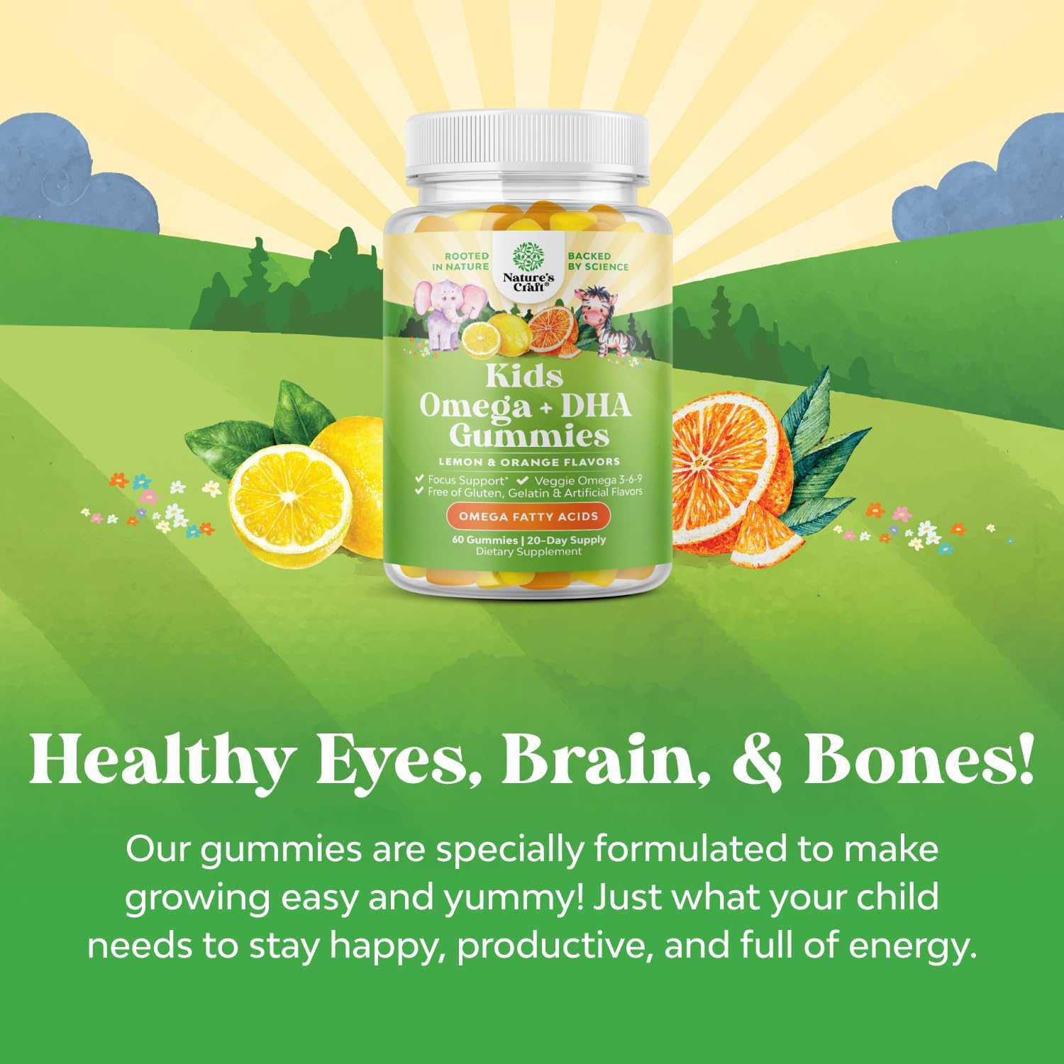 Bundle of Kids DHA Omega 3 Gummies - Fatty Acids Omega 3 6 9 for Brain Immune Strength Vision Focus Support and Liquid Multivitamin for Kids Immunity Support - Yummy Toddler Supplement High Absorption