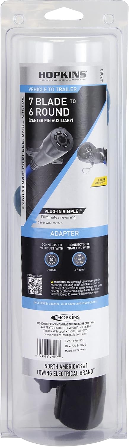 Hopkins 47083 Endurance Flex-Coil 7 RV to 6 Pole Round Adapter