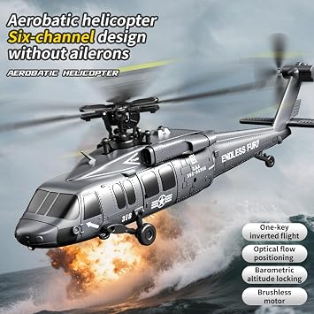K200 UH-60 RC Helicopter for Black-Hawk, 6CH Brushless Remote Control 6-Axis Gyro Military Aircraft with 3-Speed Mod, Altitude Hold & Optical Flow Positioning Gift for Adults(Silver)