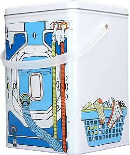 Recipiente de detergente em pó, material de ferro cantos arredondados brilhantes recipiente de detergente em pó padrão de desenho animado com tampa para armazenamento