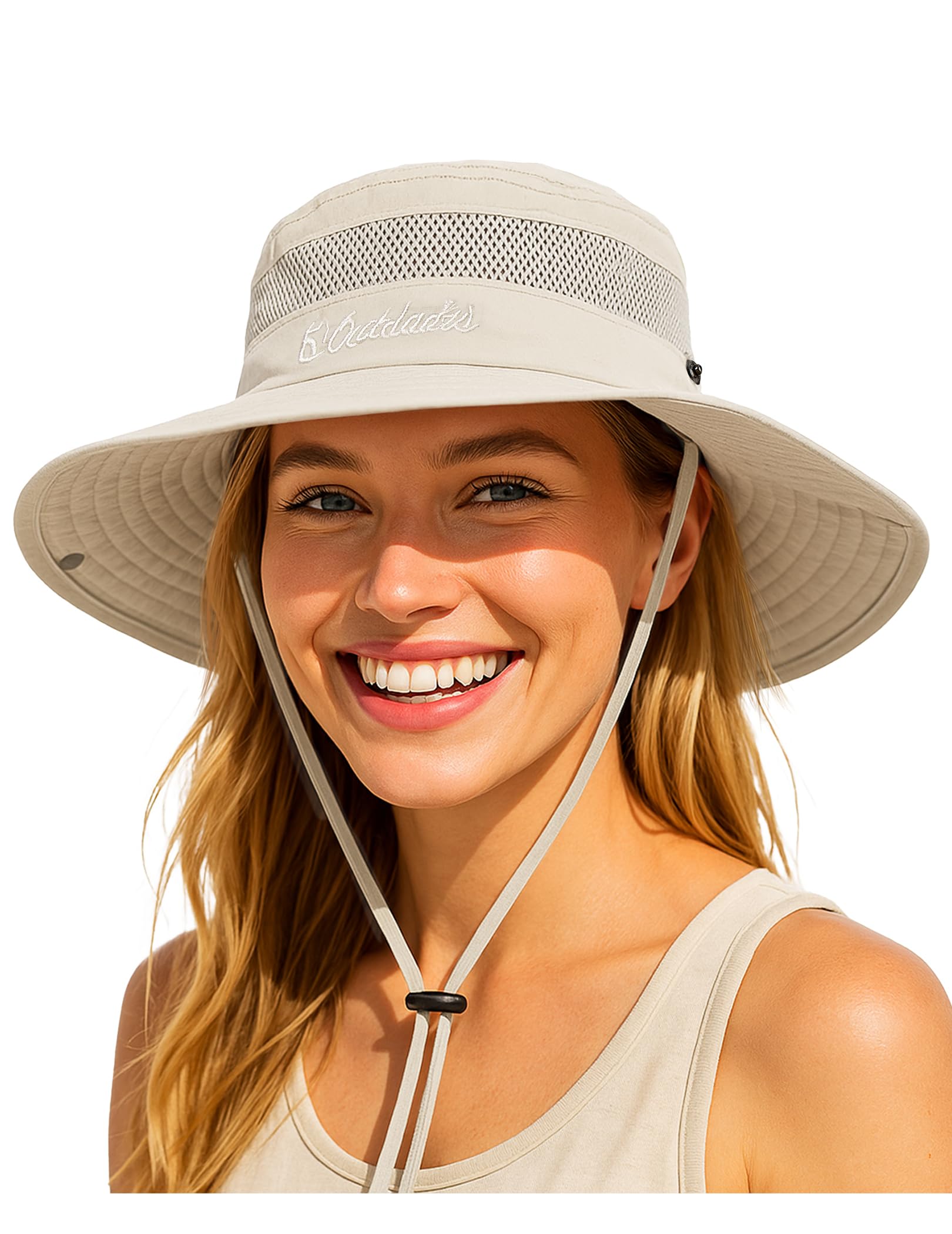 Durio Sombrero de sol para hombre y mujer, para exteriores, verano, senderismo, protección UV, con correa para la barbilla, sombrero de pescador, sombrero de safari, plegable, malla ancha, sombrero de