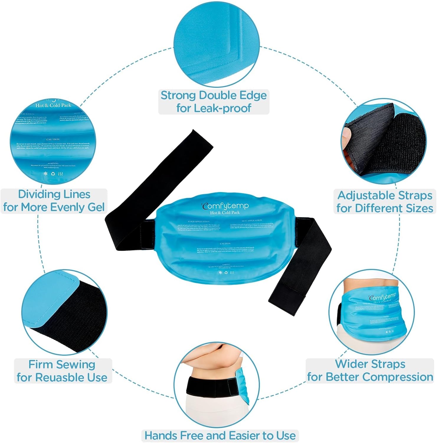 Comfytemp Large Ice Pack for Injuries Reusable Gel Ice Pack for Lower Back Pain Relief, Sciatica, Hot Cold Wrap Compress Recovery Item for Surgery, Swelling, Lumbar, Shoulder, Knee, Hip, for Men Women