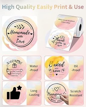 Phomemo Wavy Circle Thermal Label, Gradient Rainbow Orange Sticker Label